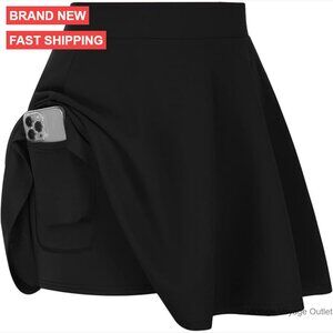 Plus Size High Waist Skater Skirt with Built-In Shorts & Pocket